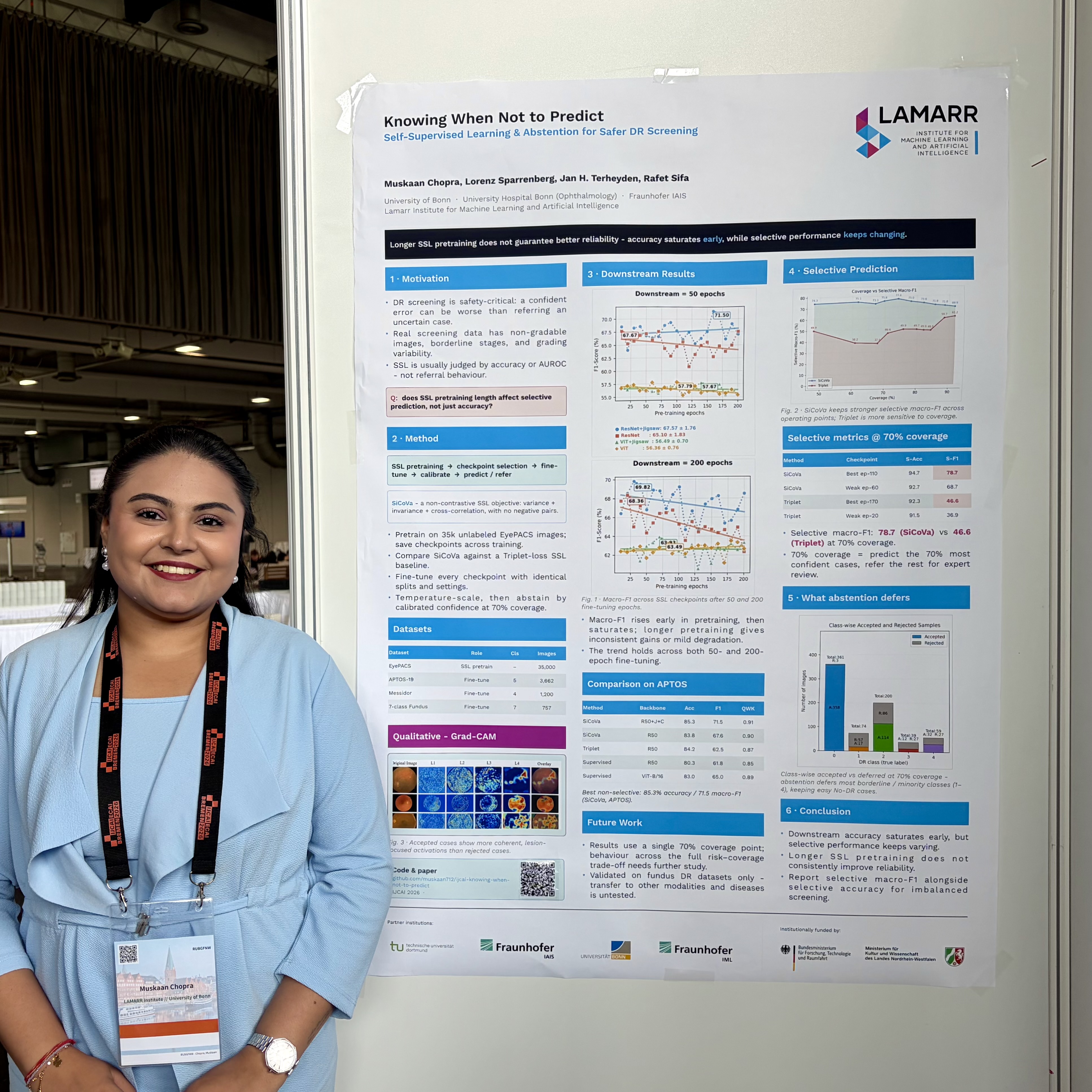 Muskaan Chopra presenting the poster at IJCAI-ECAI 2026